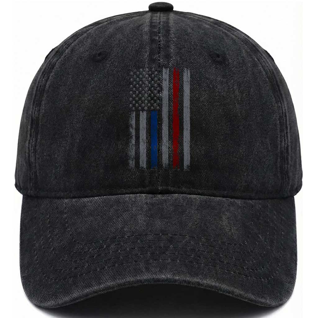 Firefighter Police American Flag Washed Cotton Baseball Cap Patriotic First Responder Family