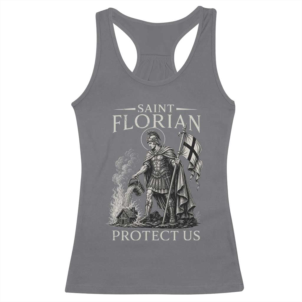 Saint Florian Protect Us Firefighters Patron Racerback Tank Top Catholic Fireman