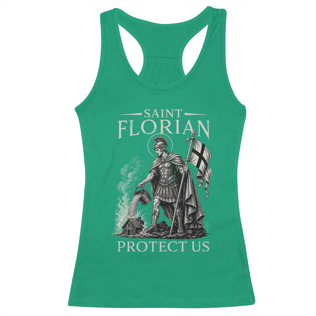 Saint Florian Protect Us Firefighters Patron Racerback Tank Top Catholic Fireman