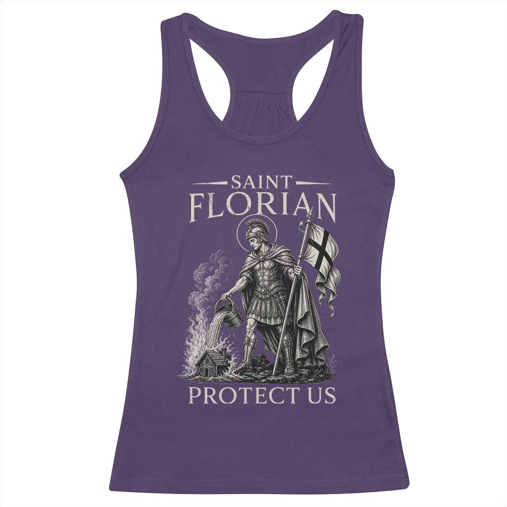 Saint Florian Protect Us Firefighters Patron Racerback Tank Top Catholic Fireman