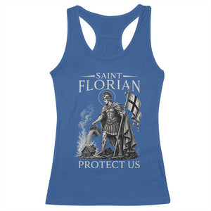 Saint Florian Protect Us Firefighters Patron Racerback Tank Top Catholic Fireman