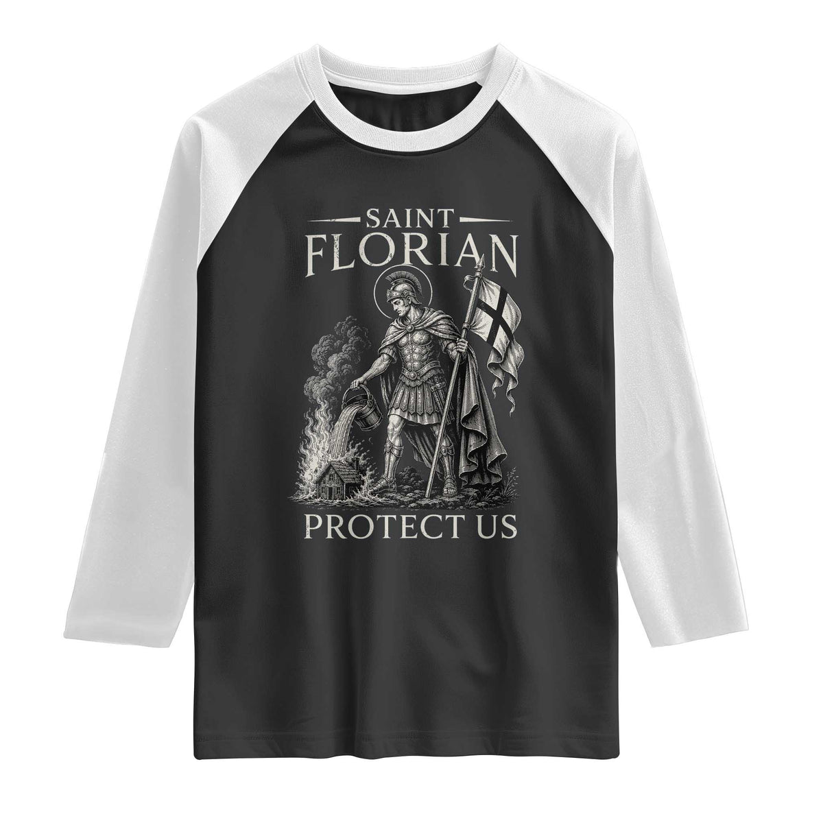 Saint Florian Protect Us Firefighters Patron Raglan Shirt Catholic Fireman