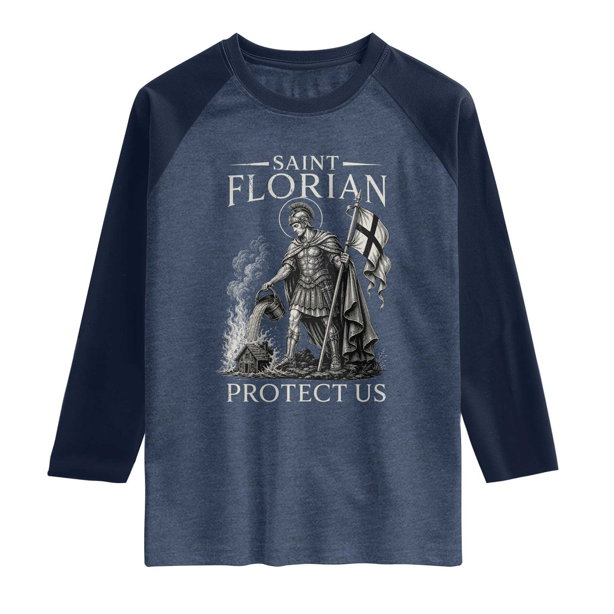 Saint Florian Protect Us Firefighters Patron Raglan Shirt Catholic Fireman
