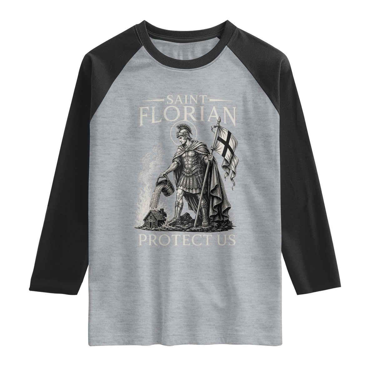 Saint Florian Protect Us Firefighters Patron Raglan Shirt Catholic Fireman