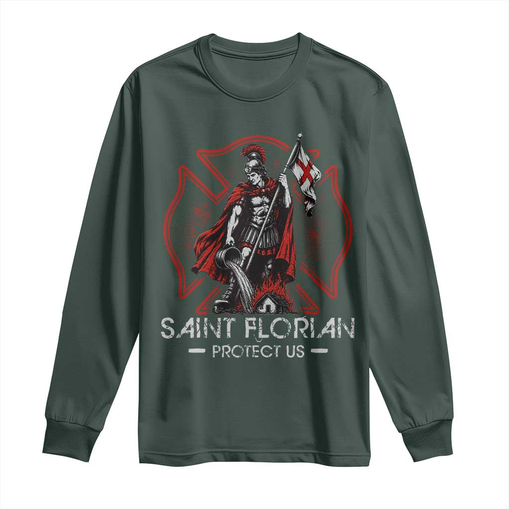 Saint Florian Protect Us Long Sleeve Shirt Patron Saint of Firefighters Catholic Christian Fireman