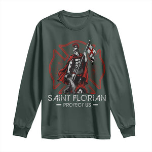 Saint Florian Protect Us Long Sleeve Shirt Patron Saint of Firefighters Catholic Christian Fireman