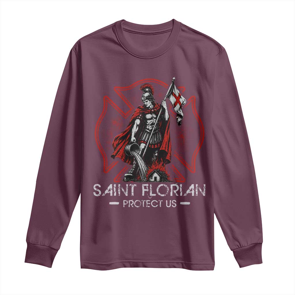 Saint Florian Protect Us Long Sleeve Shirt Patron Saint of Firefighters Catholic Christian Fireman