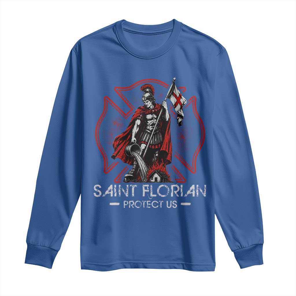 Saint Florian Protect Us Long Sleeve Shirt Patron Saint of Firefighters Catholic Christian Fireman