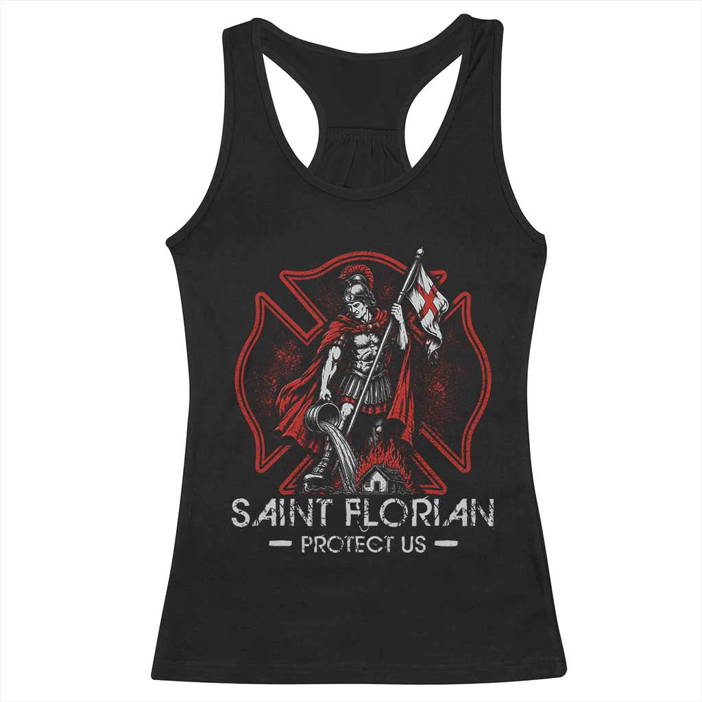 Saint Florian Protect Us Racerback Tank Top Patron Saint of Firefighters Catholic Christian Fireman