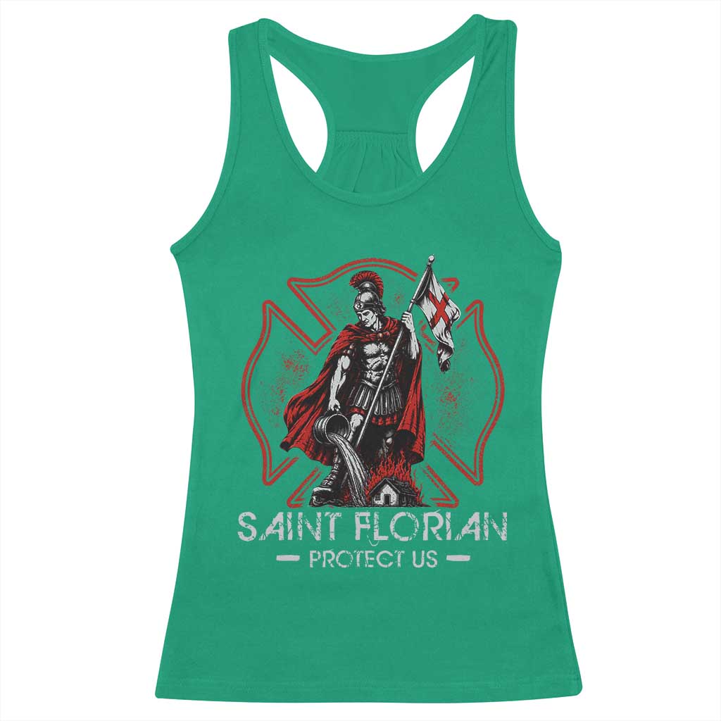 Saint Florian Protect Us Racerback Tank Top Patron Saint of Firefighters Catholic Christian Fireman
