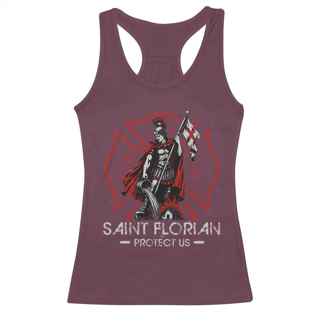 Saint Florian Protect Us Racerback Tank Top Patron Saint of Firefighters Catholic Christian Fireman