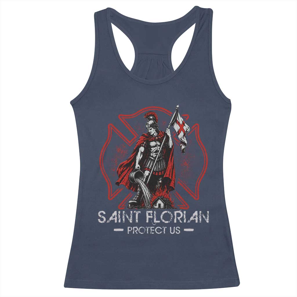 Saint Florian Protect Us Racerback Tank Top Patron Saint of Firefighters Catholic Christian Fireman