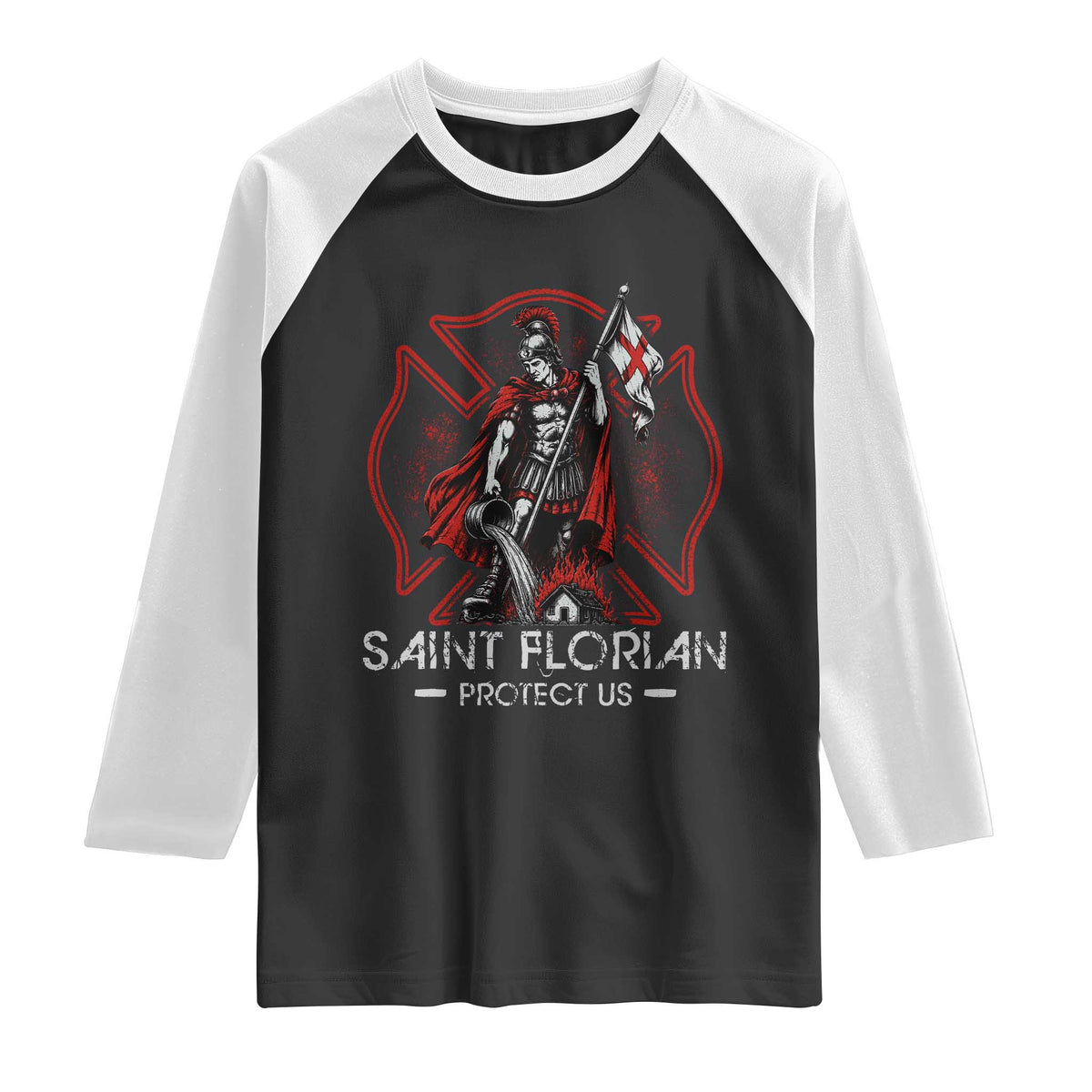 Saint Florian Protect Us Raglan Shirt Patron Saint of Firefighters Catholic Christian Fireman