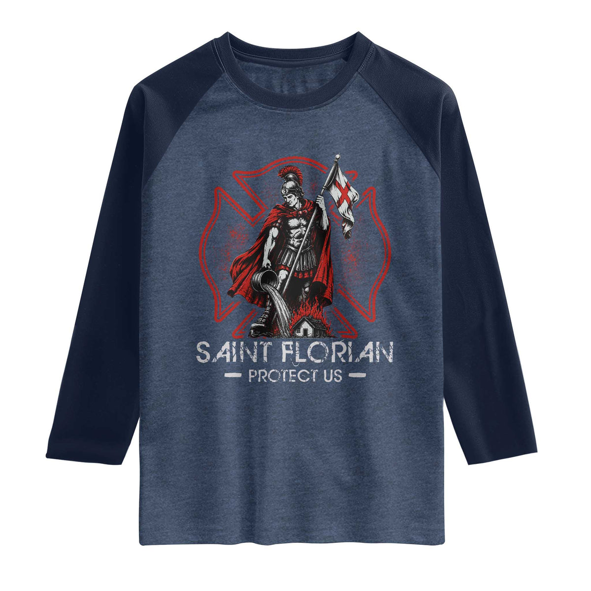Saint Florian Protect Us Raglan Shirt Patron Saint of Firefighters Catholic Christian Fireman