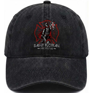Saint Florian Protect Us Washed Cotton Baseball Cap Patron Saint of Firefighters Catholic Christian Fireman