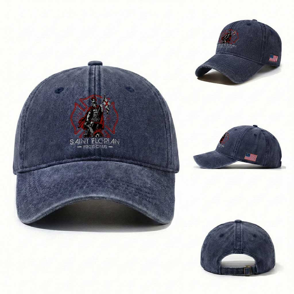 Saint Florian Protect Us Washed Cotton Baseball Cap Patron Saint of Firefighters Catholic Christian Fireman