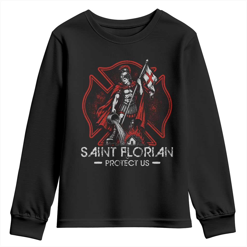 Saint Florian Protect Us Youth Sweatshirt Patron Saint of Firefighters Catholic Christian Fireman