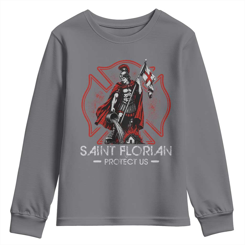 Saint Florian Protect Us Youth Sweatshirt Patron Saint of Firefighters Catholic Christian Fireman