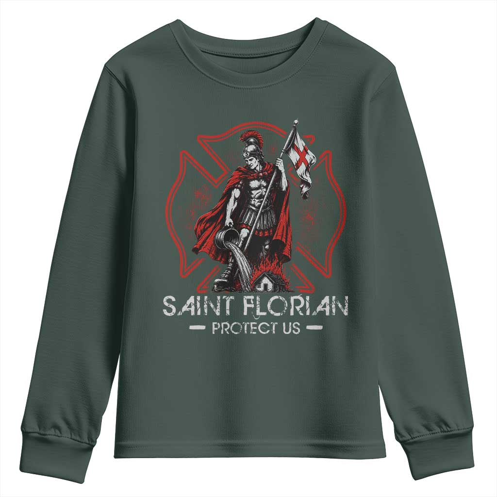 Saint Florian Protect Us Youth Sweatshirt Patron Saint of Firefighters Catholic Christian Fireman