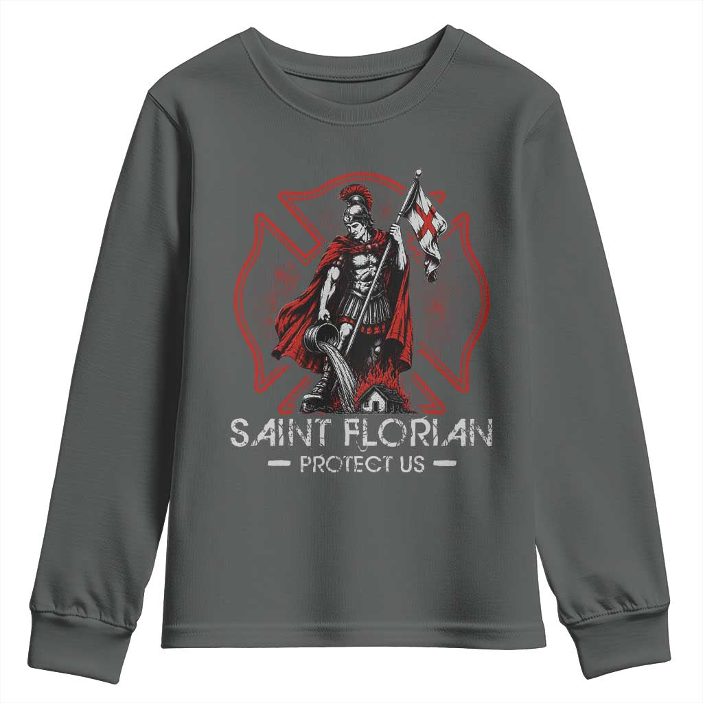 Saint Florian Protect Us Youth Sweatshirt Patron Saint of Firefighters Catholic Christian Fireman