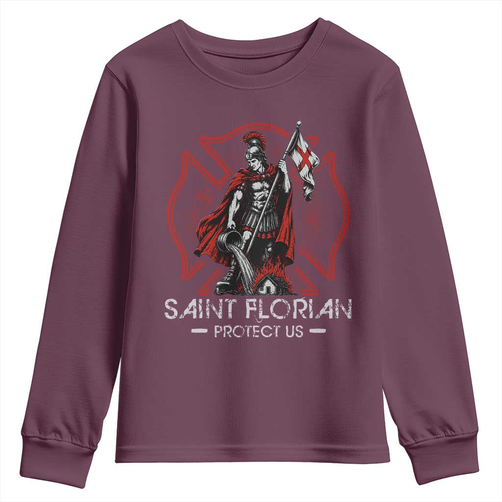 Saint Florian Protect Us Youth Sweatshirt Patron Saint of Firefighters Catholic Christian Fireman