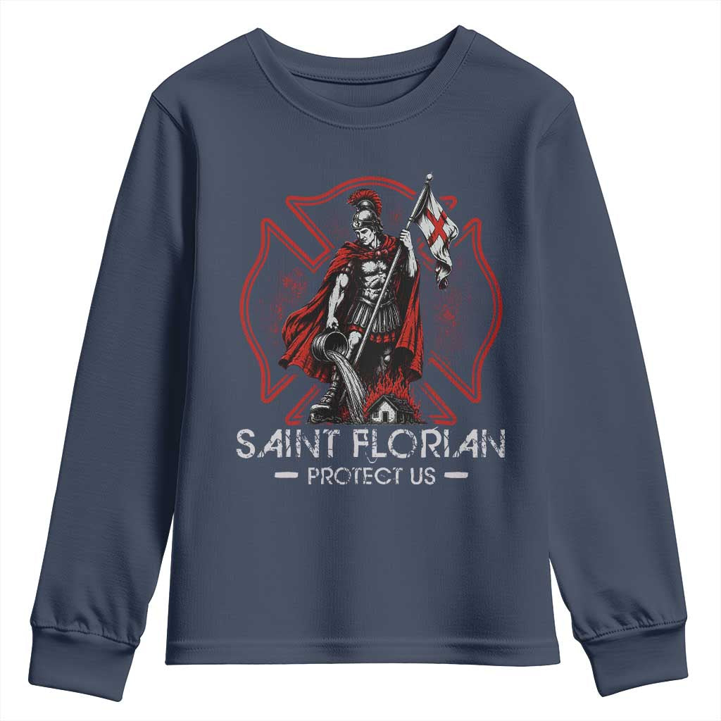 Saint Florian Protect Us Youth Sweatshirt Patron Saint of Firefighters Catholic Christian Fireman