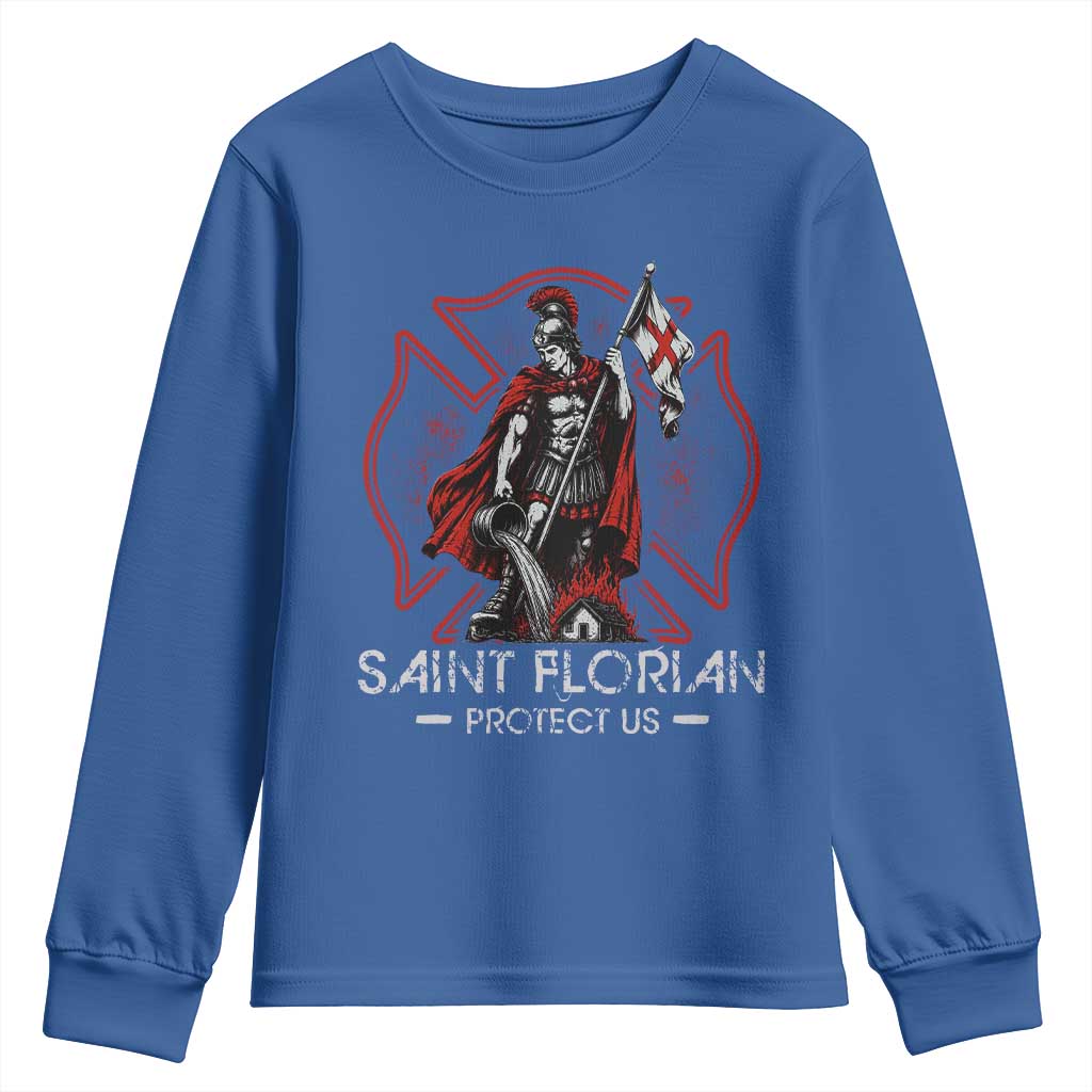 Saint Florian Protect Us Youth Sweatshirt Patron Saint of Firefighters Catholic Christian Fireman