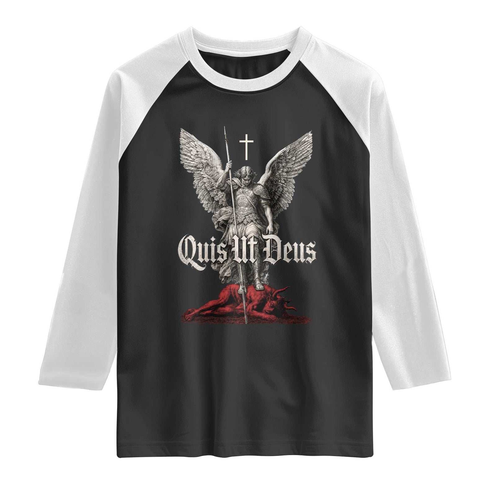 Saint Michael The Archangel Raglan Shirt Quis Ut Deus Catholic Prayer Christian Saints