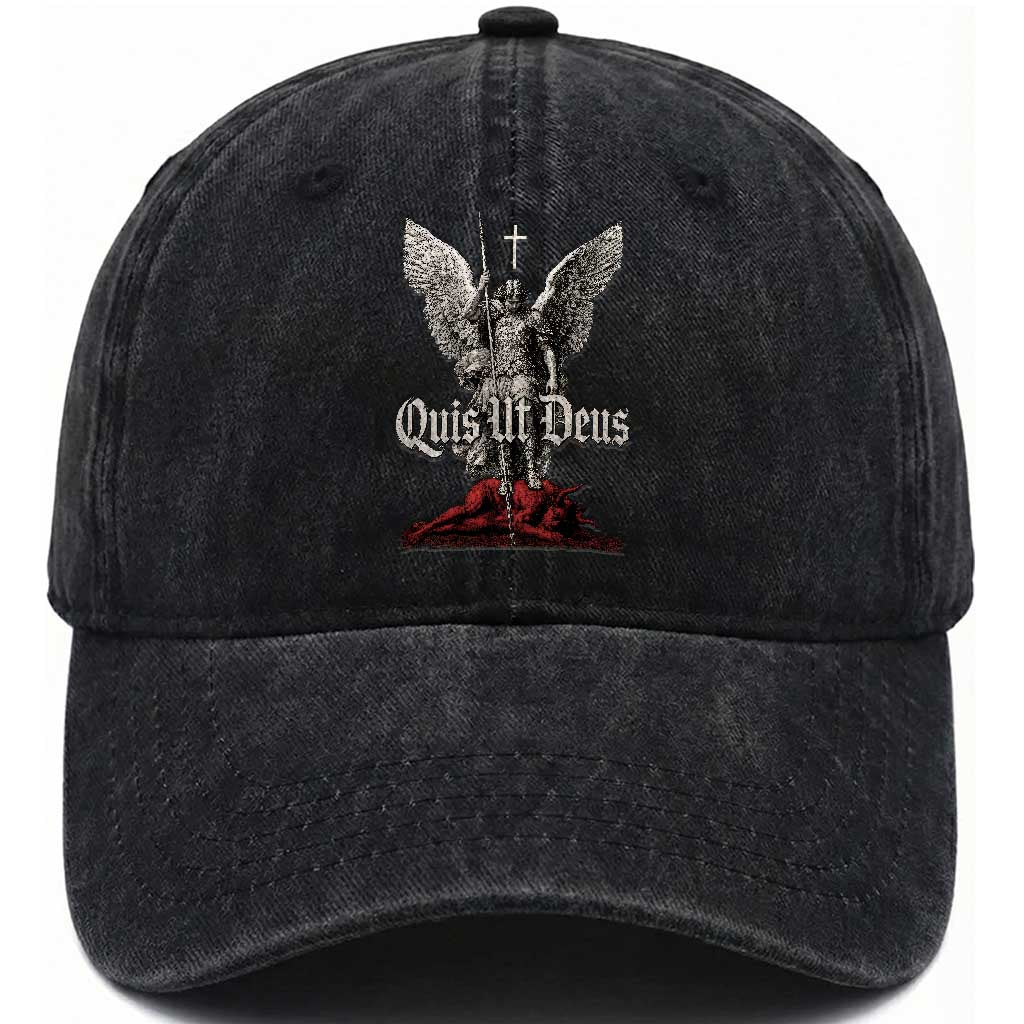 Saint Michael The Archangel Washed Cotton Baseball Cap Quis Ut Deus Catholic Prayer Christian Saints