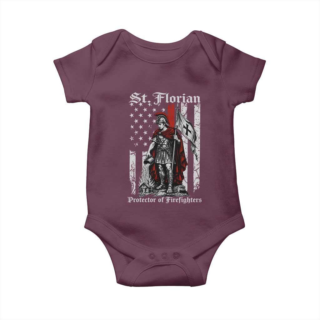 St Florian Patron Protector of Firefighter Baby Onesie Vintage American Flag