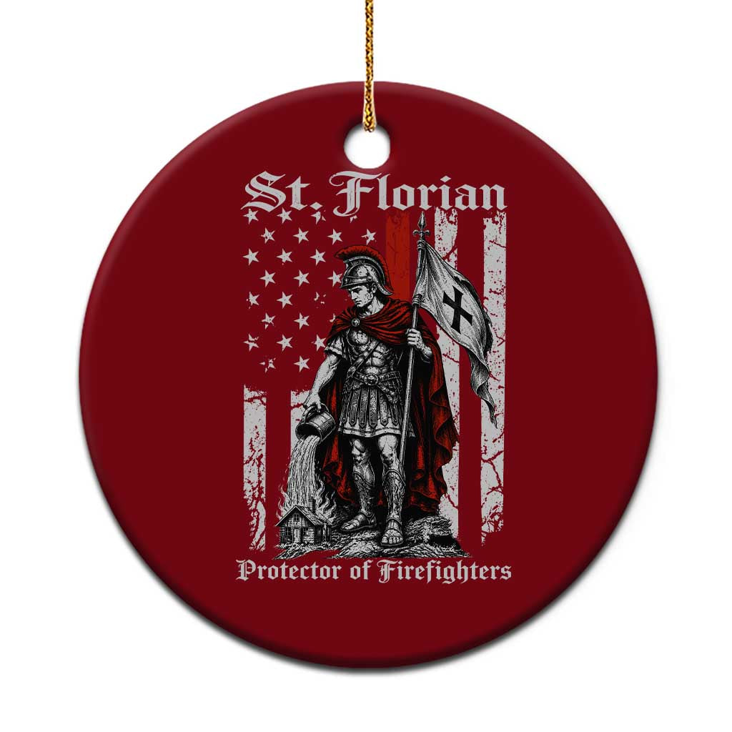 St Florian Patron Protector of Firefighter Ceramic Ornament Vintage American Flag