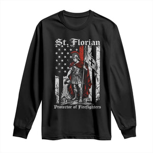 St Florian Patron Protector of Firefighter Long Sleeve Shirt Vintage American Flag