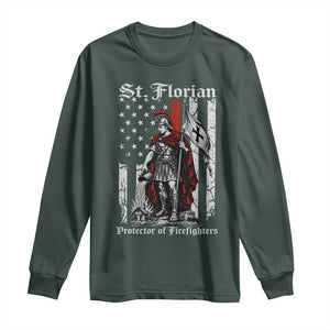 St Florian Patron Protector of Firefighter Long Sleeve Shirt Vintage American Flag