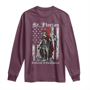 St Florian Patron Protector of Firefighter Long Sleeve Shirt Vintage American Flag