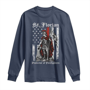 St Florian Patron Protector of Firefighter Long Sleeve Shirt Vintage American Flag