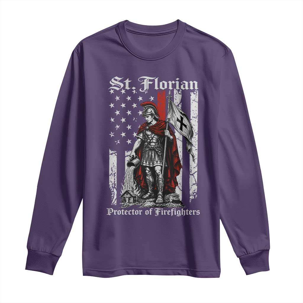 St Florian Patron Protector of Firefighter Long Sleeve Shirt Vintage American Flag