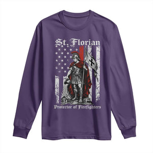 St Florian Patron Protector of Firefighter Long Sleeve Shirt Vintage American Flag