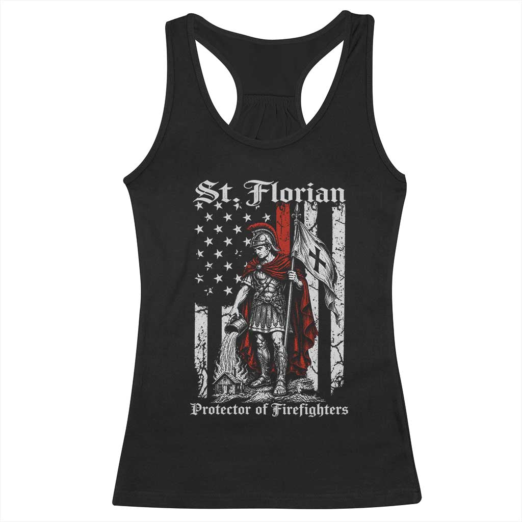 St Florian Patron Protector of Firefighter Racerback Tank Top Vintage American Flag
