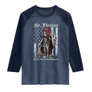 St Florian Patron Protector of Firefighter Raglan Shirt Vintage American Flag