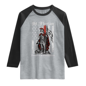 St Florian Patron Protector of Firefighter Raglan Shirt Vintage American Flag
