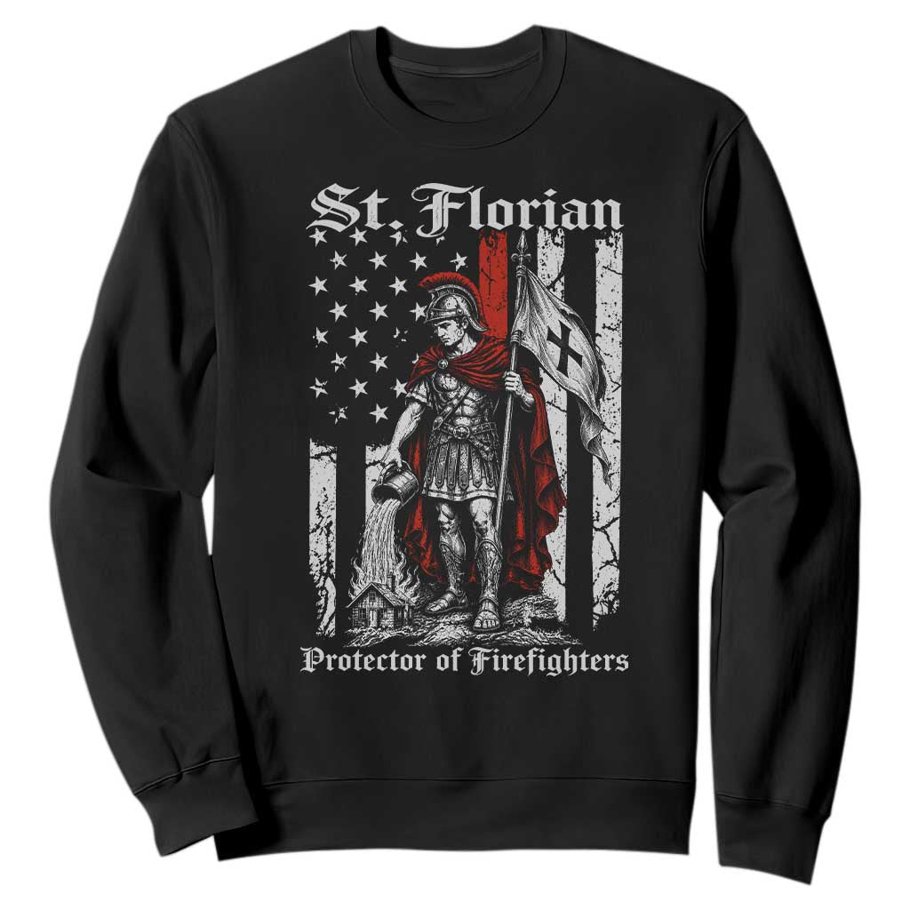 St Florian Patron Protector of Firefighter Sweatshirt Vintage American Flag