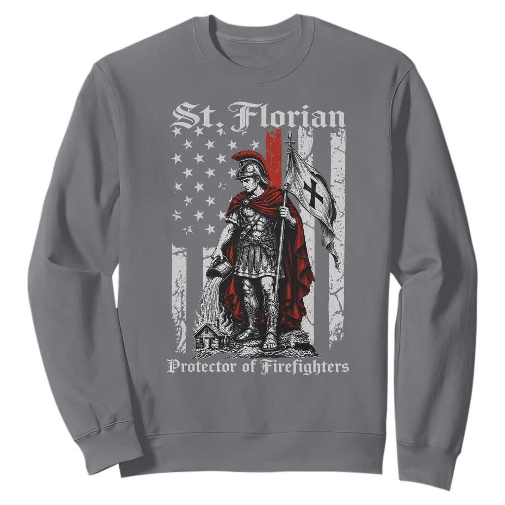 St Florian Patron Protector of Firefighter Sweatshirt Vintage American Flag
