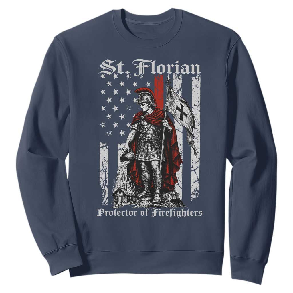 St Florian Patron Protector of Firefighter Sweatshirt Vintage American Flag