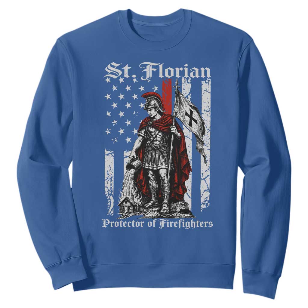 St Florian Patron Protector of Firefighter Sweatshirt Vintage American Flag
