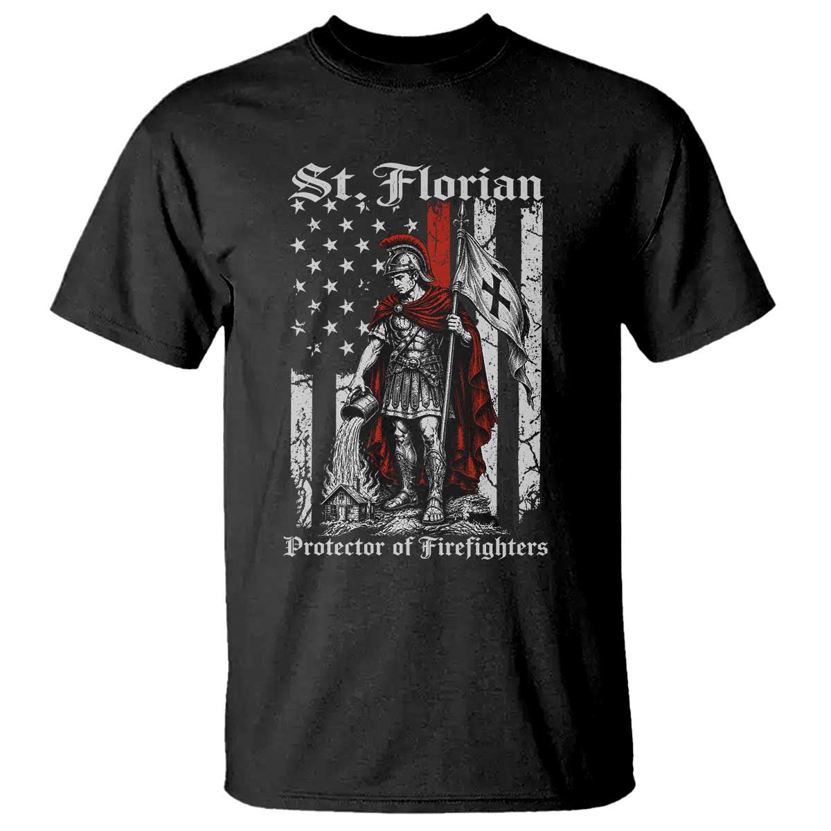 St Florian Patron Protector of Firefighter T Shirt Vintage American Flag