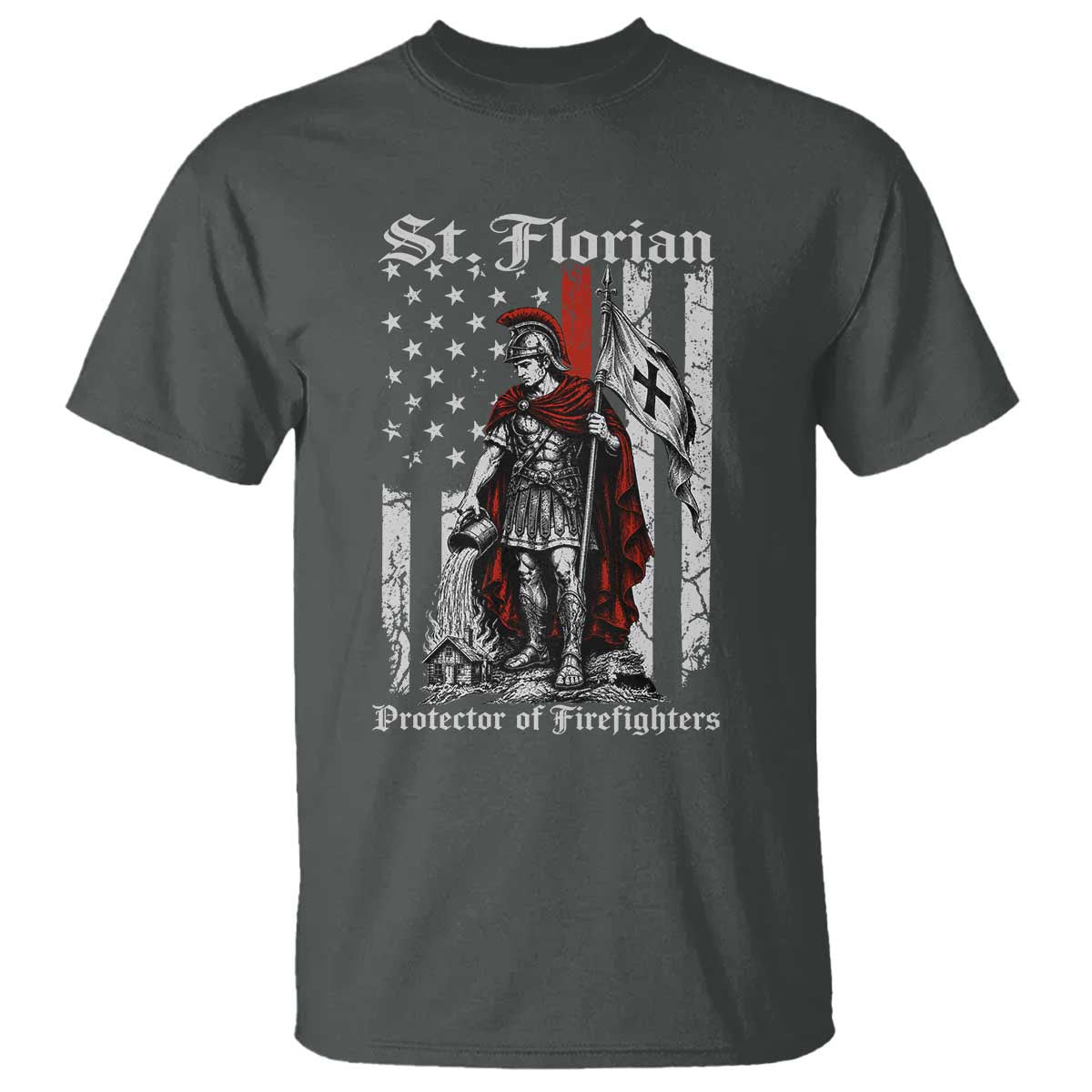 St Florian Patron Protector of Firefighter T Shirt Vintage American Flag