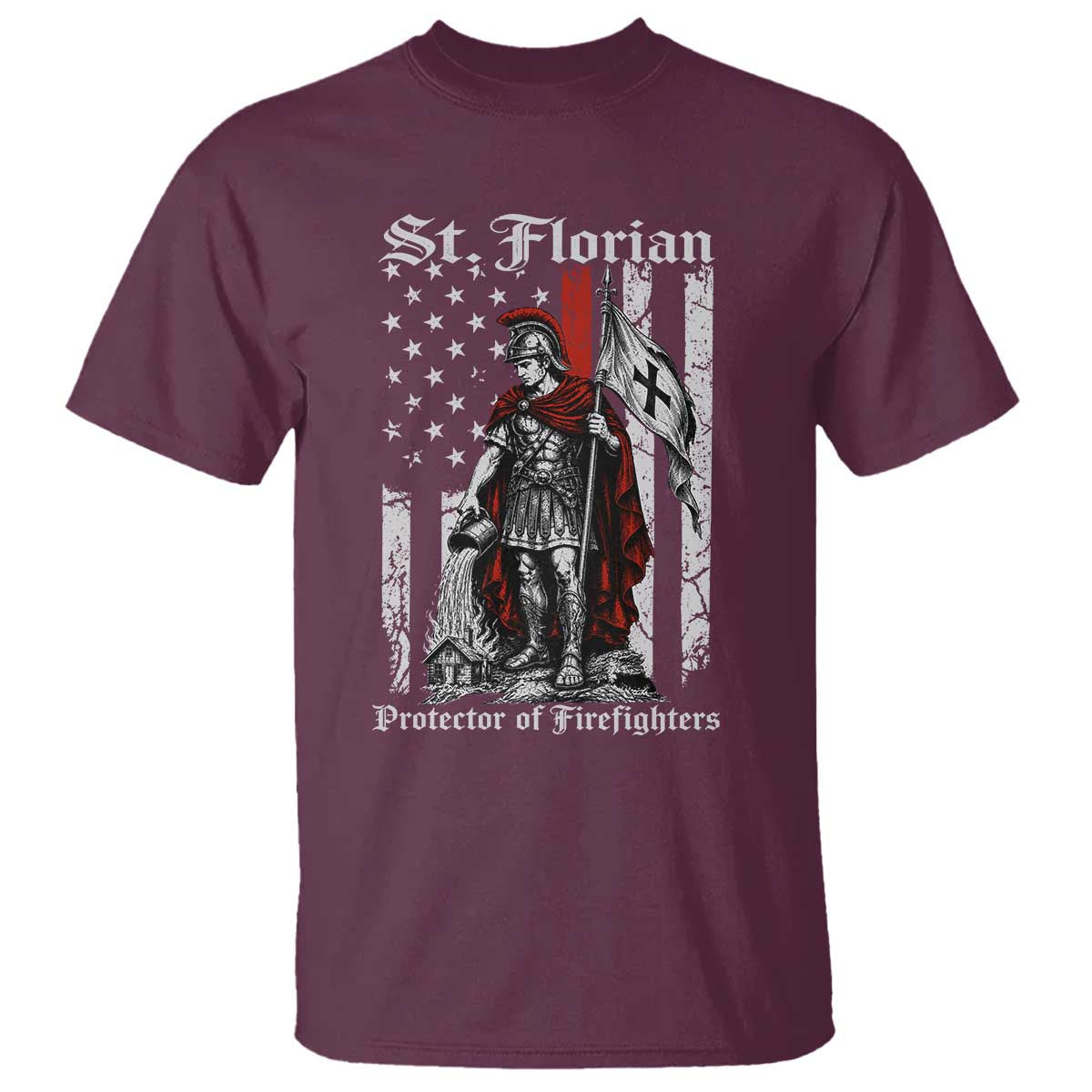 St Florian Patron Protector of Firefighter T Shirt Vintage American Flag