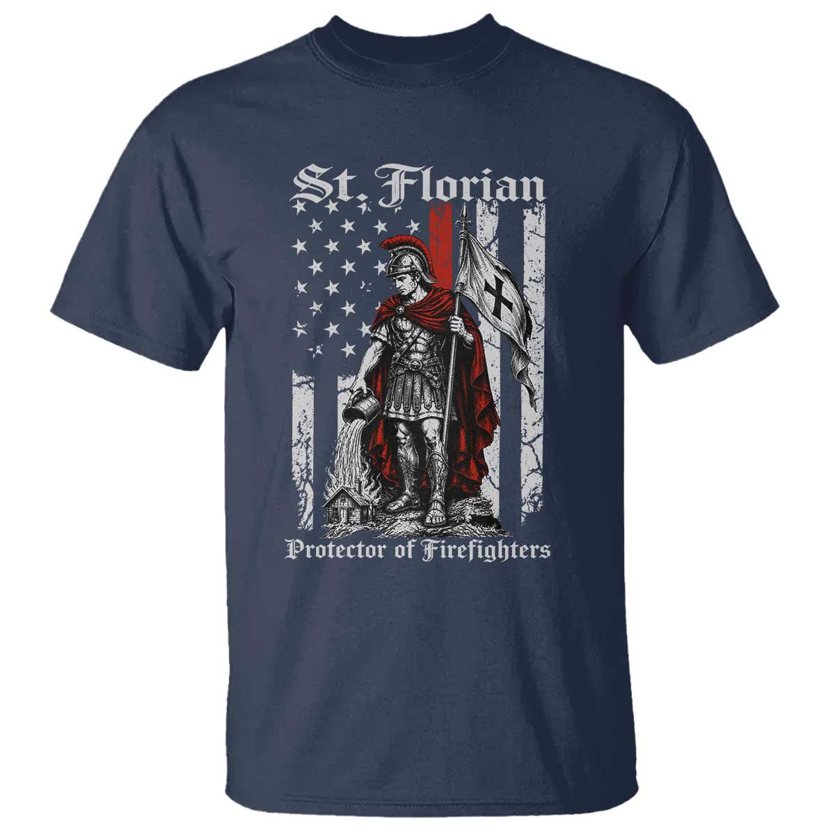 St Florian Patron Protector of Firefighter T Shirt Vintage American Flag