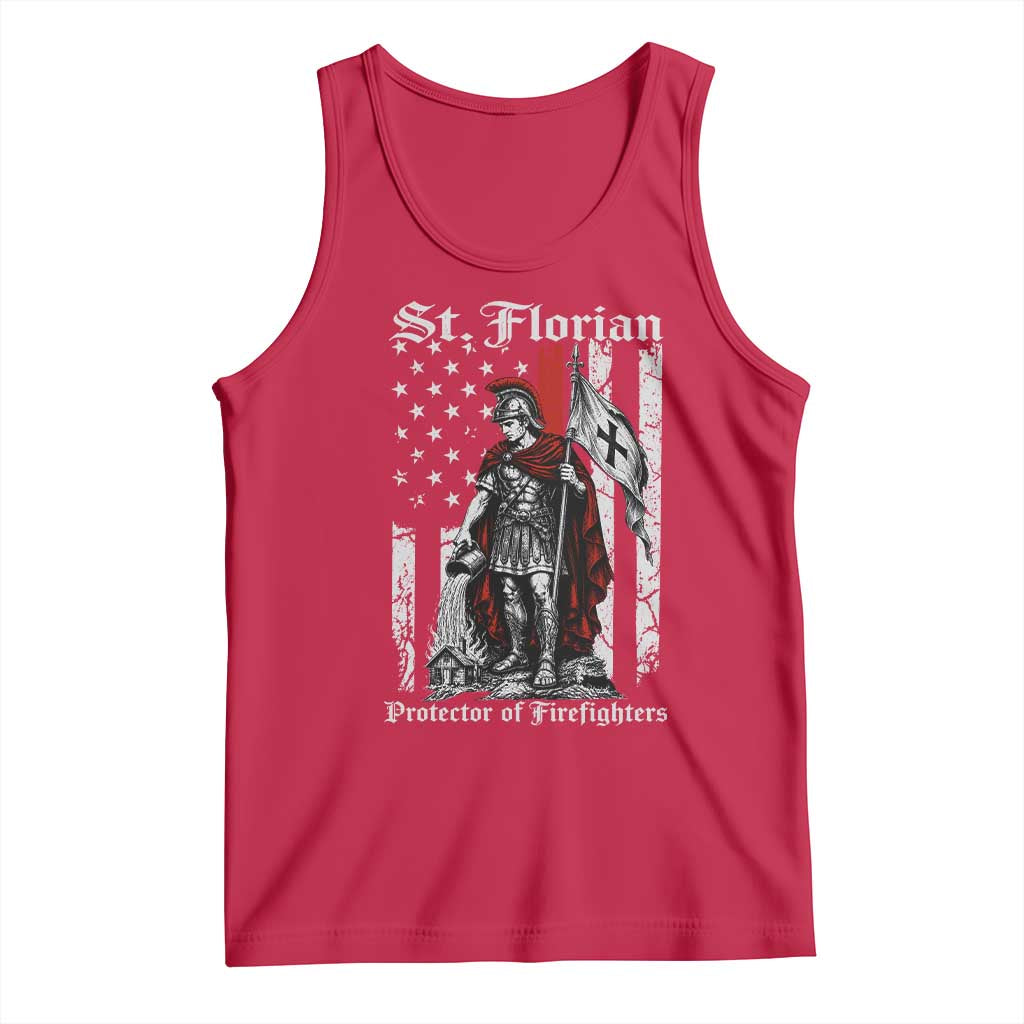 St Florian Patron Protector of Firefighter Tank Top Vintage American Flag