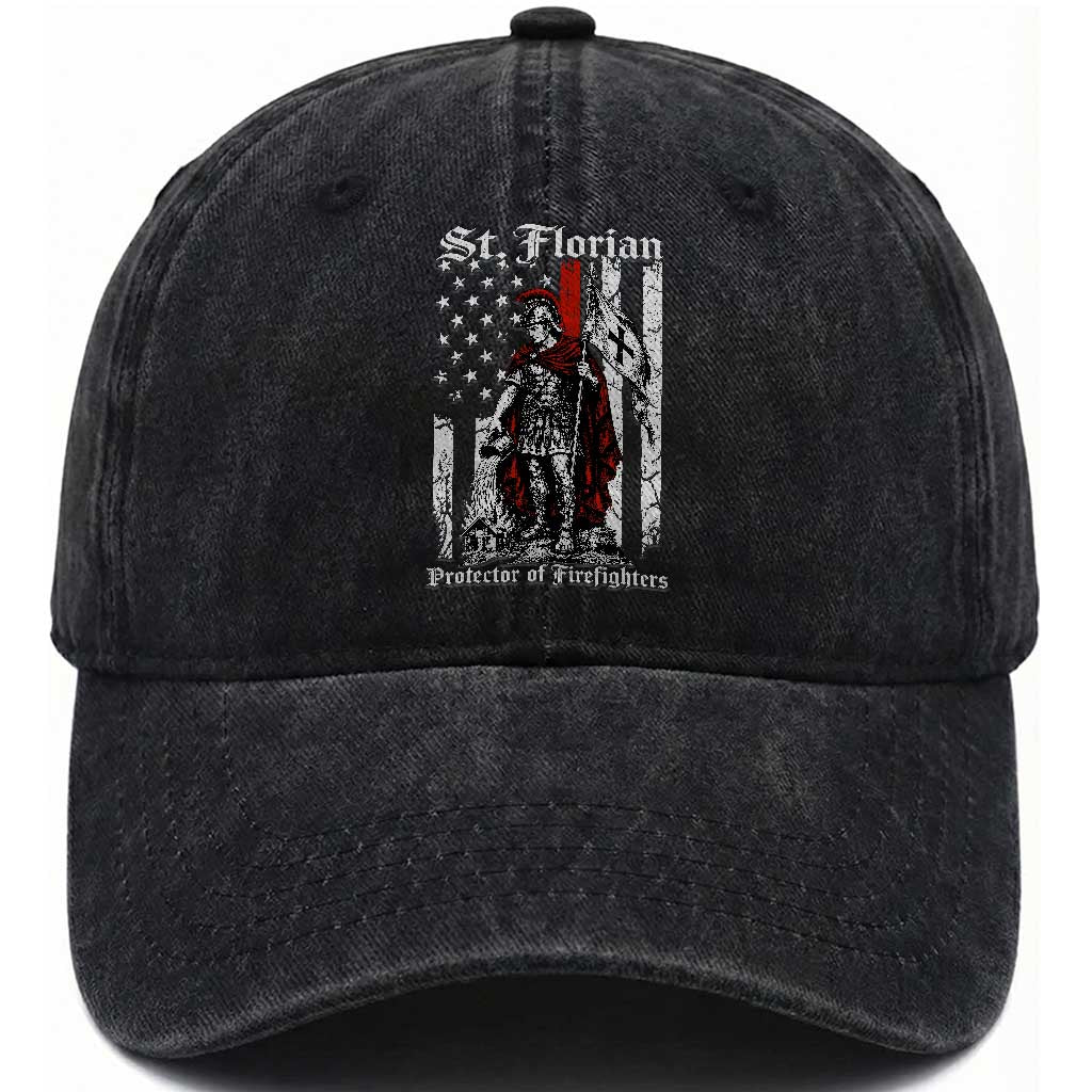 St Florian Patron Protector of Firefighter Washed Cotton Baseball Cap Vintage American Flag